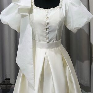 Elegant White Puff Sleeve Dress and satin Skirt